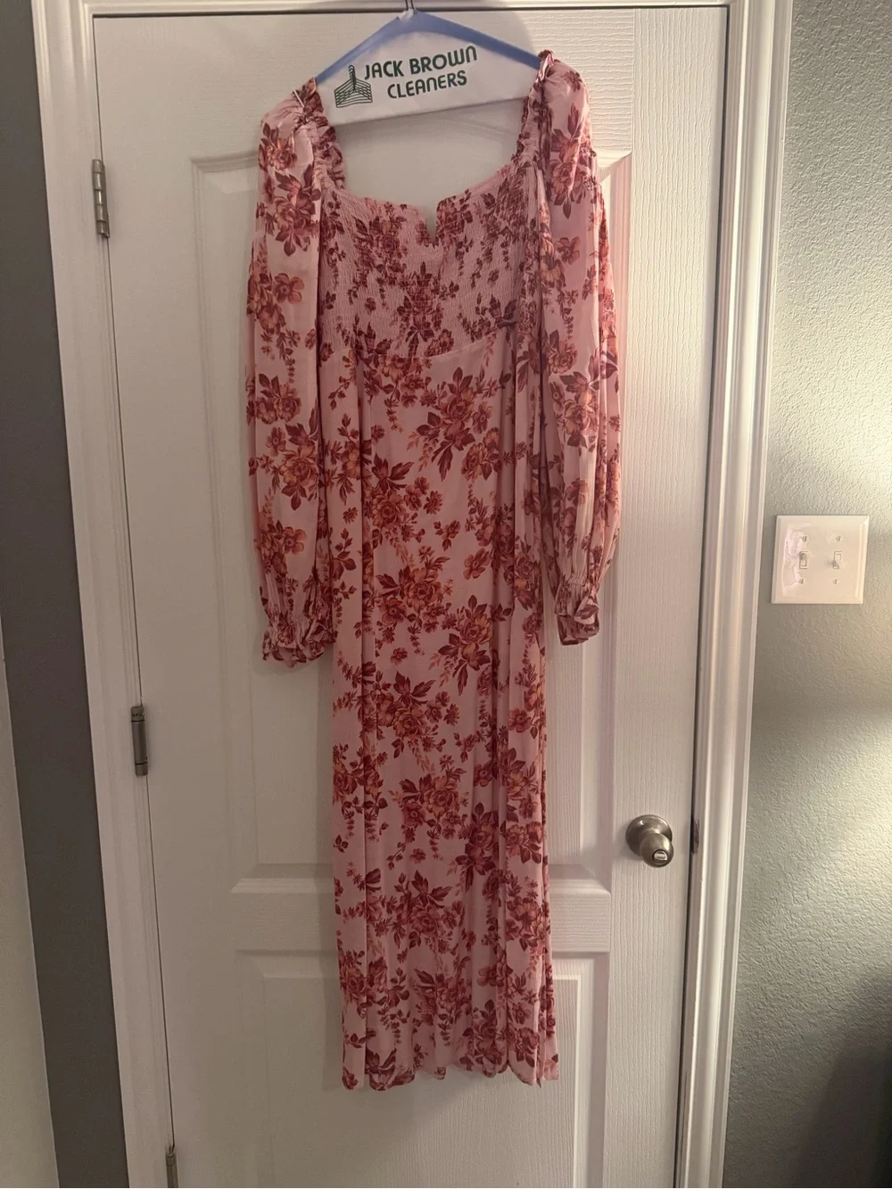 Free People Pink Floral Maxi Dress with Long Sleeves